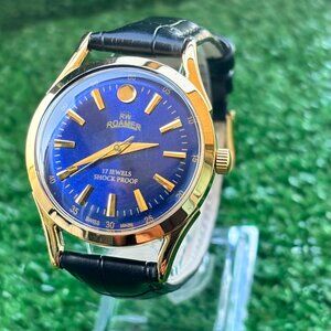 Vintage Roamer Rare 1970s Blue Dial Men's Wrist Watch - New Old Stock Condition